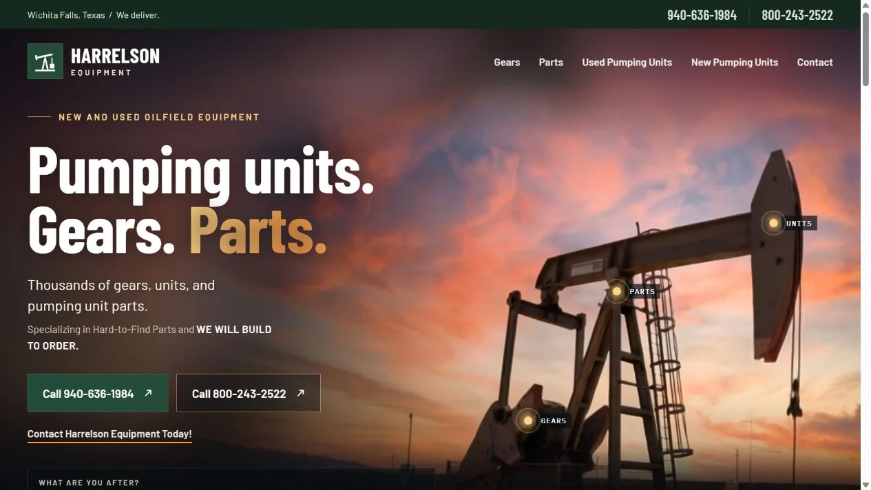 Harrelson Equipment homepage design