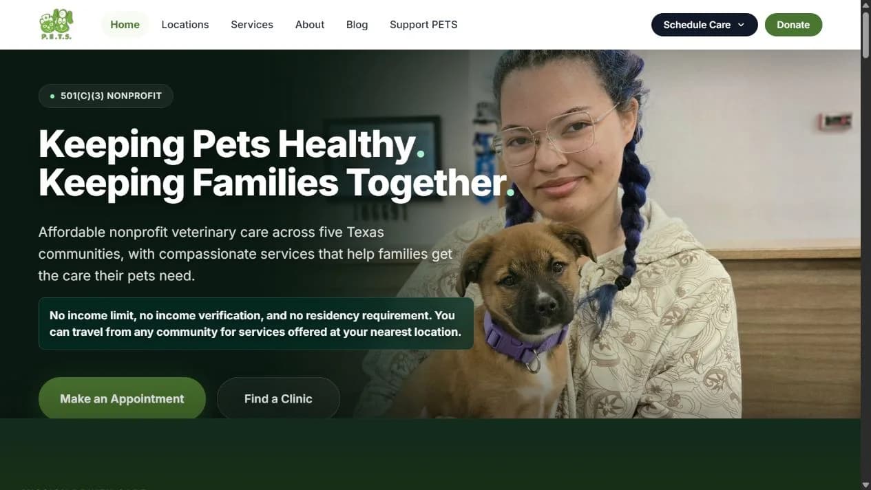 PETS Clinic homepage design